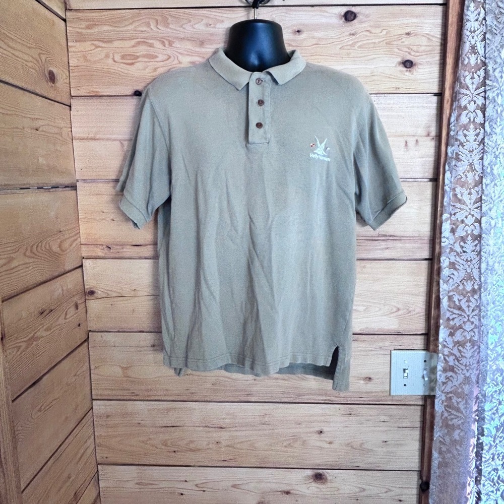 Vintage Polo Shirt Mens Large Khaki Beige Sailing Embroidered Helly Hansen